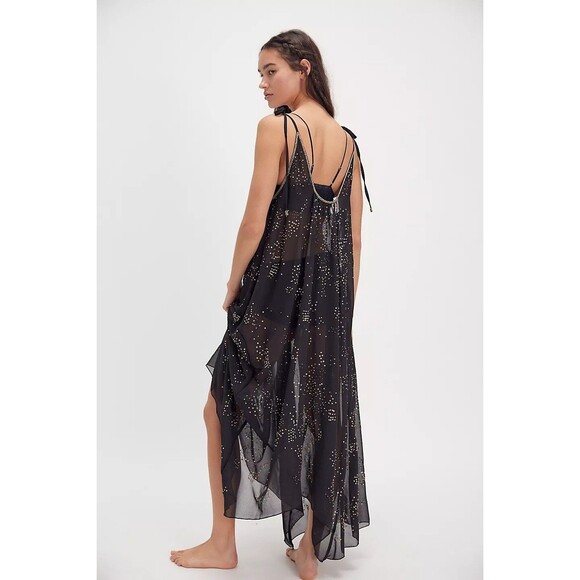 Intimately Free People A Little Shine Maxi Slip Dress Sheer Beaded S NEW 280594 - Picture 3 of 7
